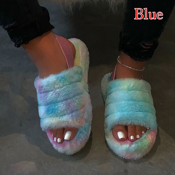 

factory direct sales 2020 spring new comfortable wild fur slippers faux fur sandals wholesale large size women indoor sandals, Black