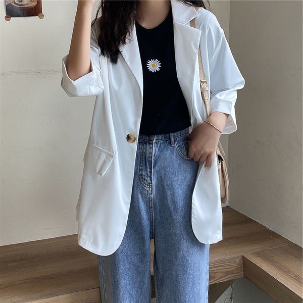 

summer 2020 korean casual single button thin women blazer office ladies suit coat female elegant outwear blaser femininas, White;black