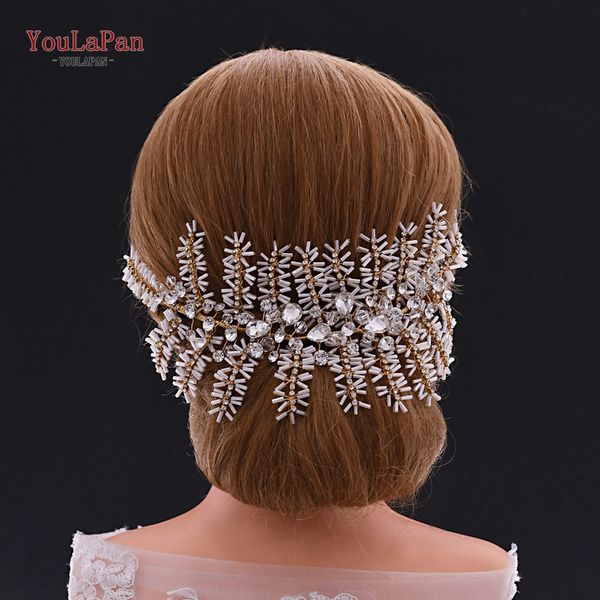 

youlapan hp247-g rhinestone hair vines for wedding gold vintage hair accessorie gold bridal hairpiece beauty pageant crown tiara