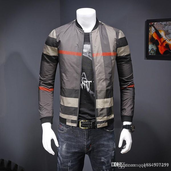 

designer jacket men jacket male clothing zipper collar plaid printed slim mens designer jackets windbreaker sportswear mens designer coats, Black;brown