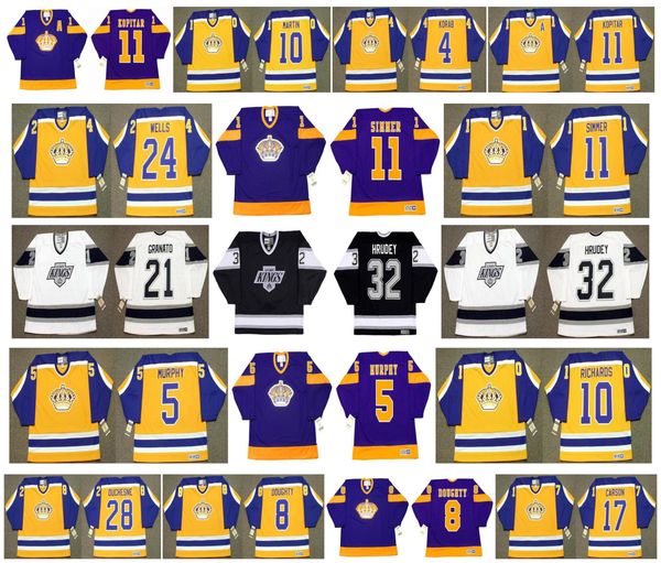 

vintage los angeles kings jersey 21 tony granato 32 kelly hrudey 24 jay wells 11 charlie simmer 5 larry murphy 10 mike richards retro hockey, Black;red