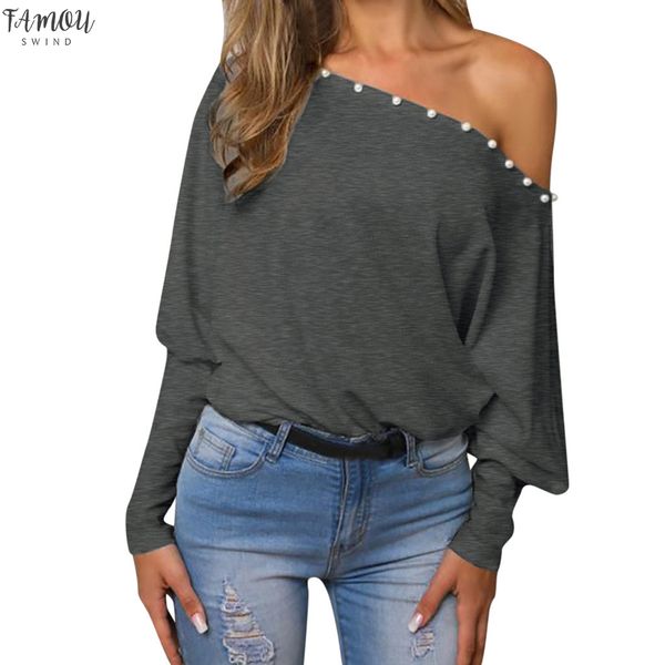 

womens autumn blouse off shoulder pullover loose batwing long sleeve jumper blouse cap sleeve spring girl 731, White