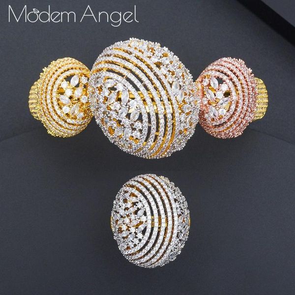 

modemangel trendy luxury disco ball stackable jewelry set women wedding cubic zircon dubai silver bracelet party bangle rings