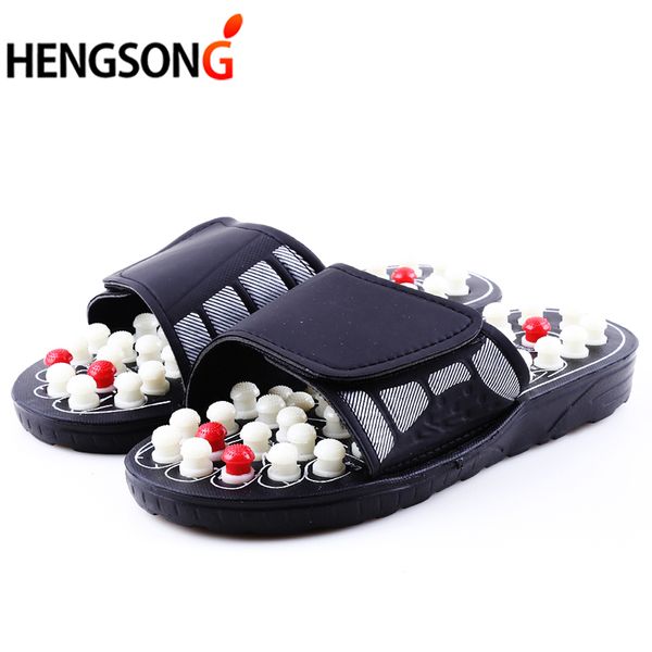 

acupoint massage slippers for men sandals feet chinese acupressure therapy medical rotating foot massager shoes unisex, Black