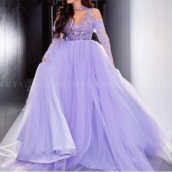 

robe de soiree dubai light purple ball gown arabic evening dress 2019 elegant off shoulder long sleeves lavender formal prom dresses, Black;red