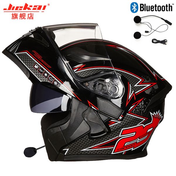 

motorcycle bluetooth helmet flip up motocicleta bt casco moto double visors casque motor bike capacete dot