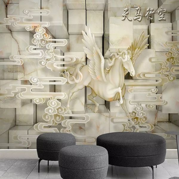 

custom large mural 3d wallpaper modern creative abstract space flying horse living room tv back wall decor deep 5d embossed