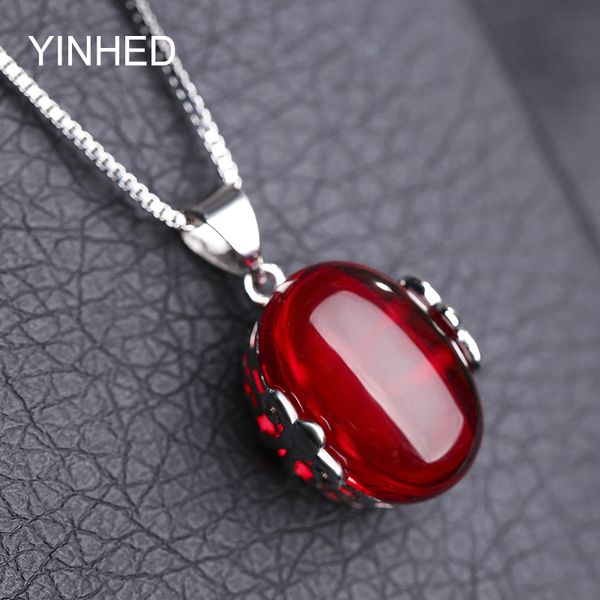 

send silver certificate yinhed luxury 925 sterling silver red gem stone rubis pendant necklace for women wedding jewelry zn060