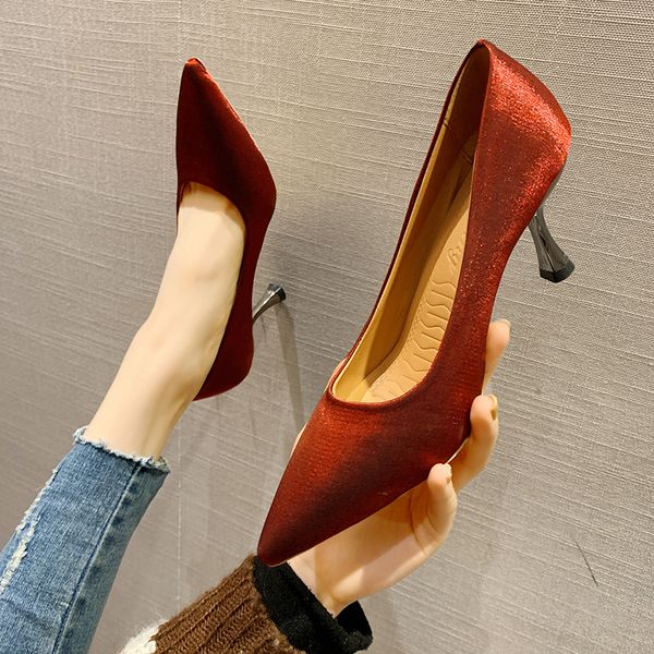 

african woman shoe crossdressers shoes beige high heels 2019 slip om lace-up all-match pointed pumps shallow mouth, Black