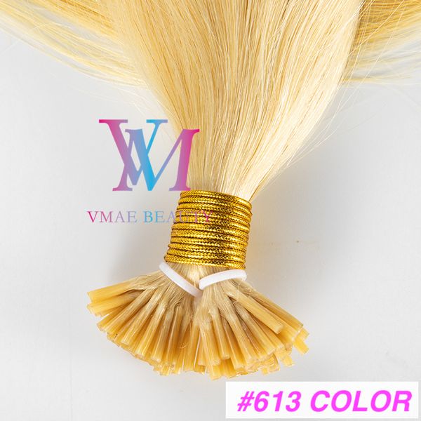 

1g strand 100g pre-bonded natural 613 blonde brazilian straight keratin double drawn i tip european virgin human hair extensions, Black
