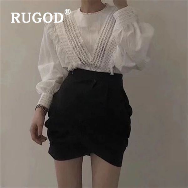 

rugod vintage hollow blouse women white shirt tassel lantern sleeve elegant korean fashion clothing women 2019