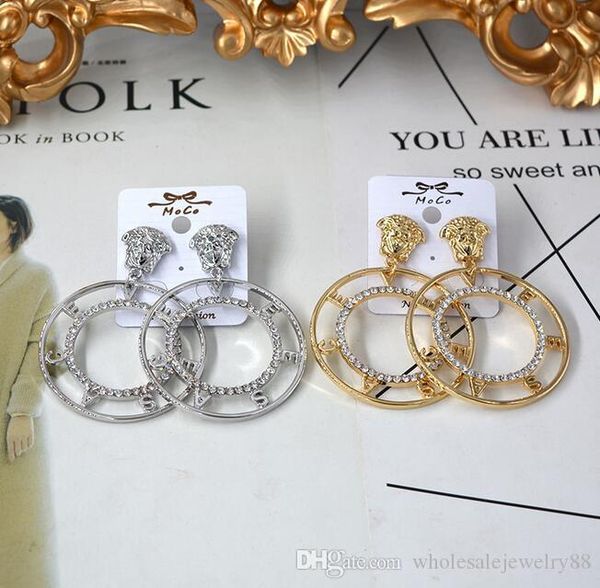 

wholesale boho loin head earrings large circle letters dangle drop earring gold silver crystal rhinestone earrings women party jewelry