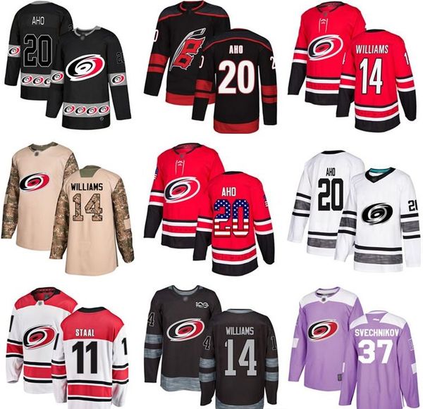 

пользовательские каролина ураганы джерси 37 андрей свечников 11 стааль 20 хоккея себастьян ахо 14 джастин уильямс флаг сша, Black;red