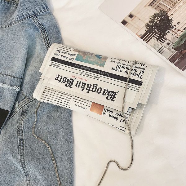 

2019 women messenger bag fashion chain shoulder bag personality small square newspaper news styling bags wholesale bolso mujer