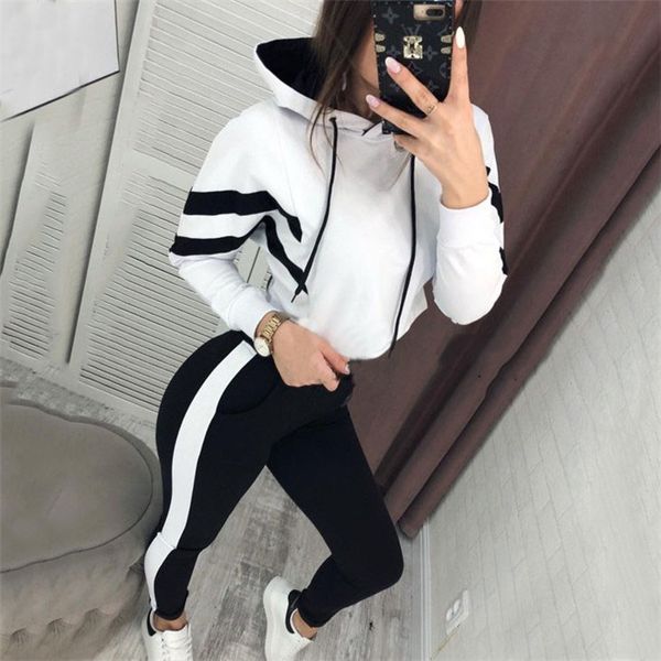 

Double Color Panelled Women Designer 2pcs Suit Crew Neck Pullover Womens Hoodie Sport Clothing Fashion Couple Clothing