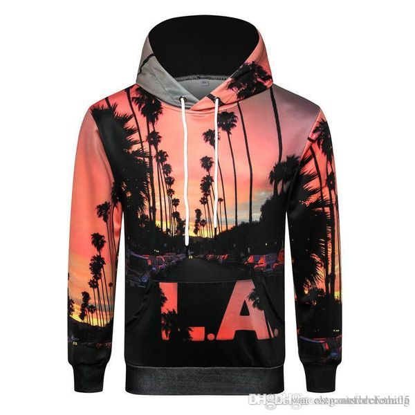 

3d printed mens designer hoodies la long sleeve hooded mens sweatshirts loose o neck male apparel, Black