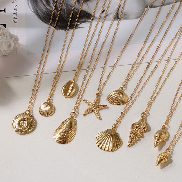 

1pc bohemia fashion gold color alloy cowrie shell necklace for women conch chain pendant necklace summer jewelry starfish collar, Silver