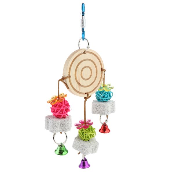 

bird cage colorful hanging ornaments parrot takraw chewing toys parrot swing with bells random color