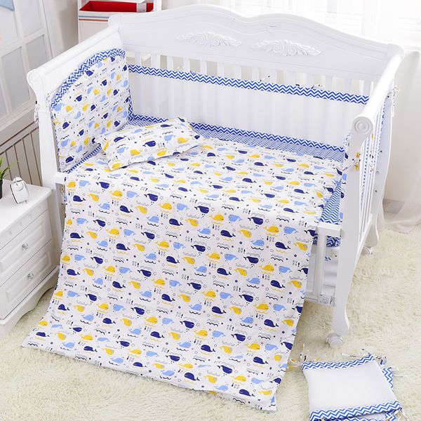 

7 pcs fresh blue sea world baby crib bedding set summer baby cot linens nursing mesh bumpers cotton sheet quilt pillow+filler