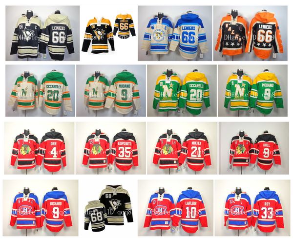 

old time hoodie хоккей джерси питтсбург пингвинз марио лемье модано миннесота норт старз яромир ягр сиссарелли пуловер, Black;red