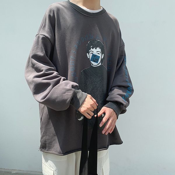 

2019 spring and autumn new european and american characters printed long-sleeved pullover loose fashion casual sweatshirt, Black