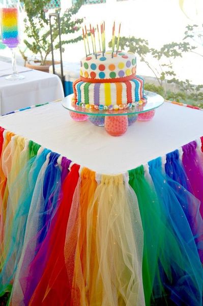 Colorido Rainbow Estilo Tule Tutu Saia De Mesa 100 cm x 80 cm para Favores Do Casamento Festa de Chá de Bebê Decoração de Casa Têxtil