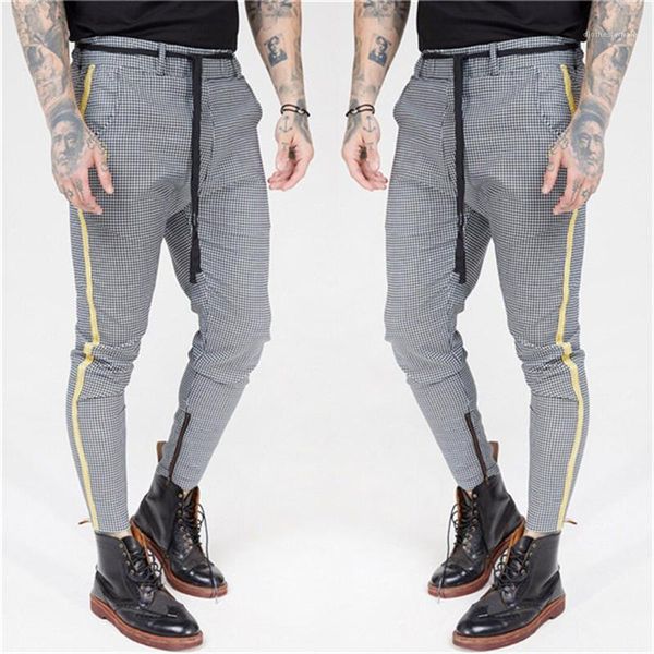 

pencil pants casual street style sports skinny slim sweatpants casual fashion mens pants plaid designer mens pants, Black