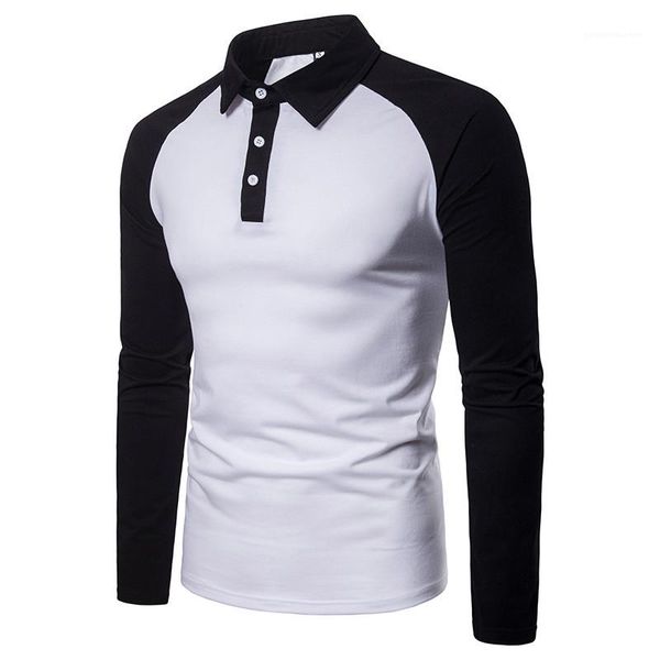 

clothing men designer panelled t-shirts fashion contrast color tees casual long sleeve lapel neck tees men, White;black
