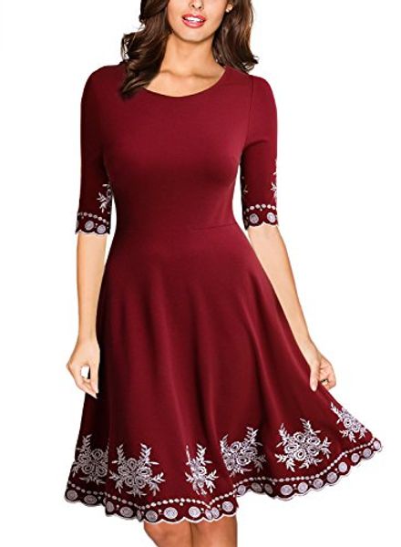 

miusol women's casual scoop neck embroidered party swing dress, Black;gray