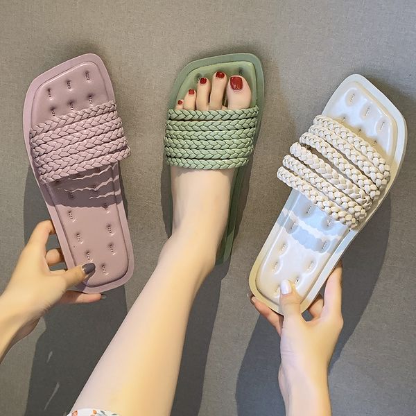 

female shoes low summer woman ladies' slippers candy colors slides 2020 beach flat rome basic rubber pu, Black