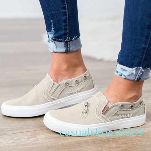 

women ragged washed denim canvas slip on casual plimsolls lazy loafers flat shoes leisure female sapatos shoes c29, Black
