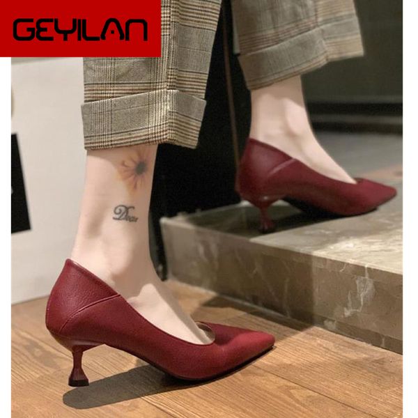 

women mid heels shoes spring new stylish leather pumps office lady work shoes 5 cm shallow mouth, Black