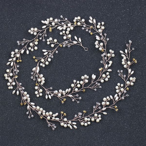 

100cm length rose gold color headbands hair decoration wedding hair accessories crystal handmade bridal hairbands head wear, Golden;white