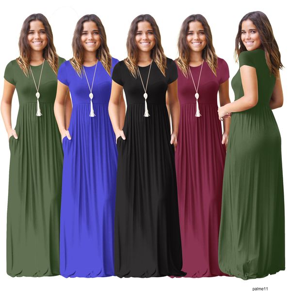 

womens designer long skirt short sleeve casual pocket dress jzkc, Black;gray