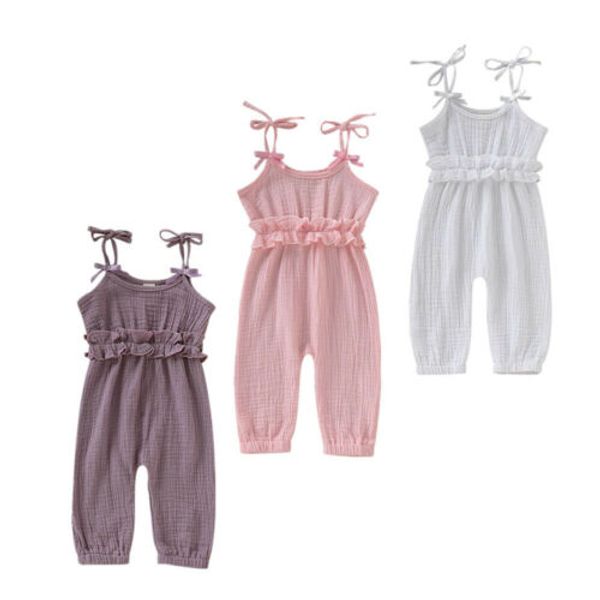 

0-24 м baby girl одежда ремень комбинезон комбинезон раффлед playsuit твердые хлопковые детские наряды, Blue