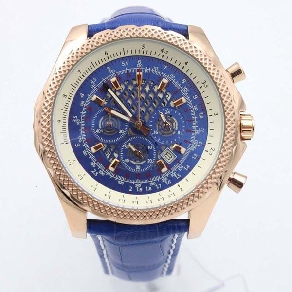 

wholesale man wristwatch chronomat mens watch quartz movement motors blue dial 49mm special edition leather strap mens watches, Slivery;brown