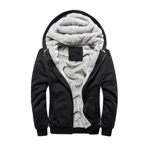

winter thicken hooded warm hoodie men fleece jumper casual sweatshirt tracksuit male velvet zipper cardigan hoody jackets, Black