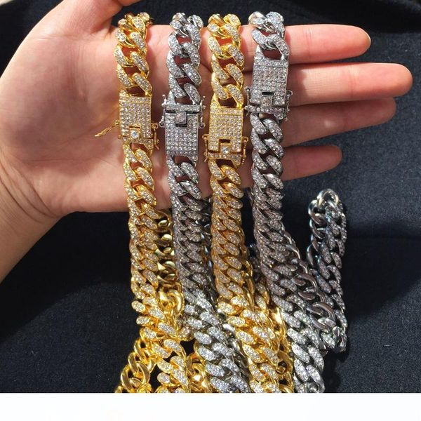 

2019 bling diamond iced out chains necklace mens cuban link chain necklaces hip hop personalized jewelry for women men m026f, Silver
