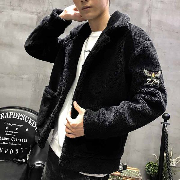 

british style men's autumn and winter models thickening lamb hair warm coat loose version embroidery fashion winter clothes men's, Black;brown