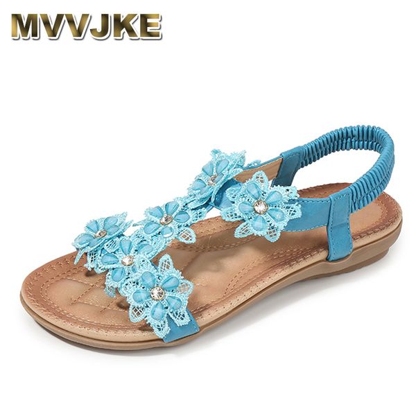 

sandals mvvjke fashion ladies shoes big size women flowers comfortable soft flat strappy heels, Black
