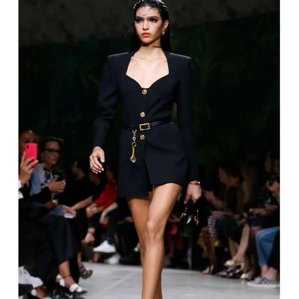 

casual dresses ael office lady blazer dress long sleeve square collar bodycon vintage elegant women's spring fashion 2021, Black;gray