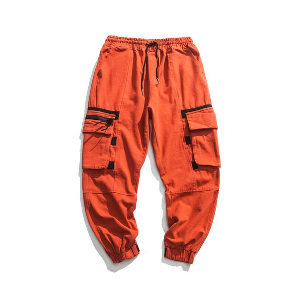 

autumn and winter overalls men's american style street fashion loose multi-pocket national tide beam pants, Black