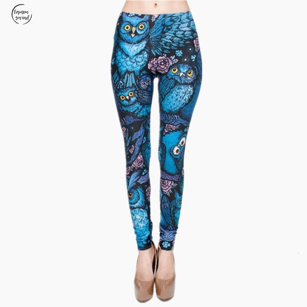 

печать леггинсы new night owl full high hot pants женская одежда женская фитнес брюки брюки эластичный тощий, Black