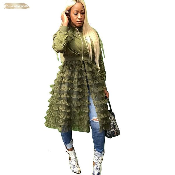 

front mesh cascading ruffles dress women zipper long sleeve plus size vestidos streetwear female fit and flare dress, Black;gray