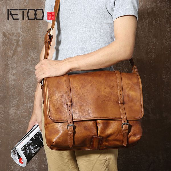 

aetoo imported hand-made tanned leather retro messenger bag male package original design leather shoulder bag