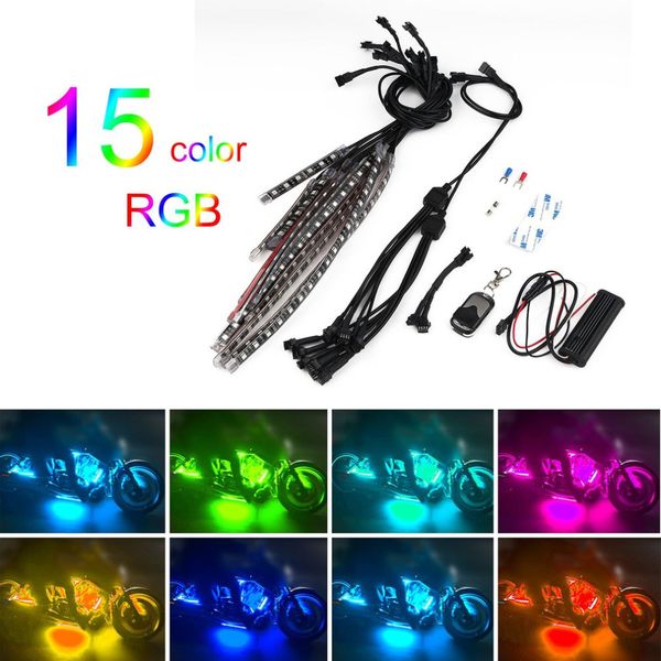 

15 colors 50 w motorcycle rgb led smd flashing light 12 strips glow neon wireless remote waterproof