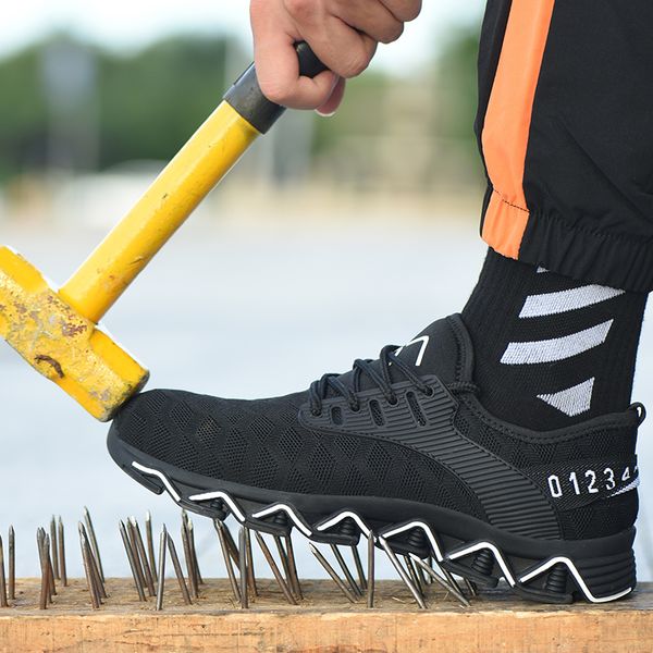 

dropshipping men steel toe cap work boots breathable labor insurance shoes anti-smashing puncture proof safety mesh sneakers, Black