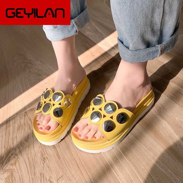 

cm platform slippers women crystal decoration thick soled slides women summer shoes casual open toe beach slippers 2020, Black