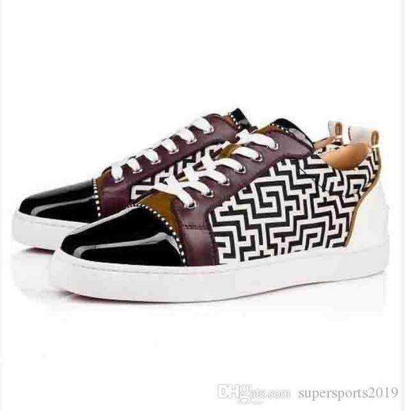 

2019 new spiked low sneaker red bottom shoes women,men trainers genuine leather junior lace-up spikes red sole luxury sneakers, Black