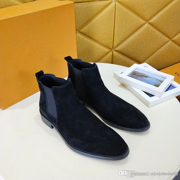 

men's shoes fashion rain boots suede leather comfortable and breathable leisure ankle boots for men with original box, Black